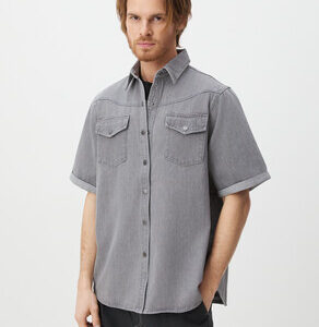 Мужская рубашка из денима MAISON DAVID Артикул 4478678, серый