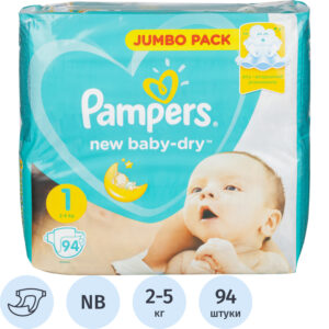 Подгузники Pampers подгузники New Baby-Dry 2-5 кг (94 шт)