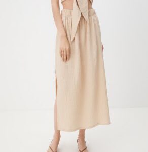 Юбка макси из муслина MAISON DAVID Артикул 4235291, светло-бежевый